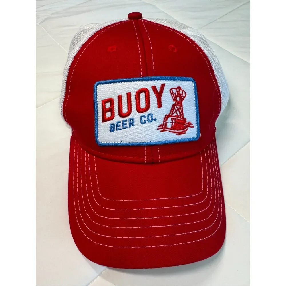 Buoy Beer Co Red and White Adjustable Snapback Trucker Hat Cap